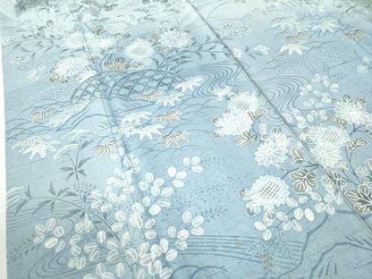 平和屋着物●小林文次郎　訪問着　紬地　流水籬草花文　正絹　逸品　CABE2757yc