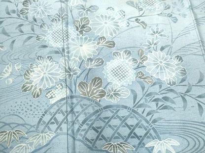 平和屋着物●小林文次郎　訪問着　紬地　流水籬草花文　正絹　逸品　CABE2757yc