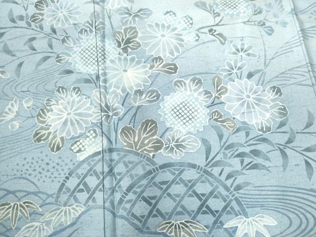 平和屋着物●小林文次郎　訪問着　紬地　流水籬草花文　正絹　逸品　CABE2757yc