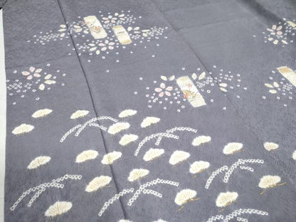 平和屋着物●訪問着 絞り 刺繍 短冊草花文 金彩 正絹 逸品 CAAW7982yc