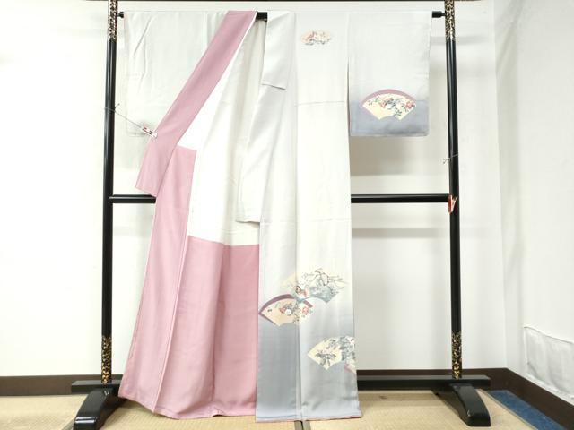 平和屋着物●訪問着 友禅 作家物 地紙鴛鴦枝花文 暈し染め 正絹 逸品 CAAW7991yc