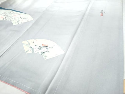 平和屋着物●訪問着 友禅 作家物 地紙鴛鴦枝花文 暈し染め 正絹 逸品 CAAW7991yc