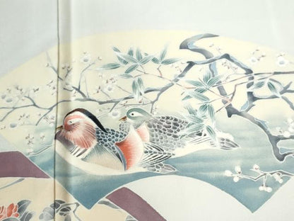 平和屋着物●訪問着 友禅 作家物 地紙鴛鴦枝花文 暈し染め 正絹 逸品 CAAW7991yc