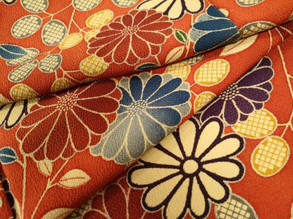 平和屋着物●上質な小紋 型染め 枝菊文 鬼しぼ縮緬 正絹 逸品 CAAW7995yc