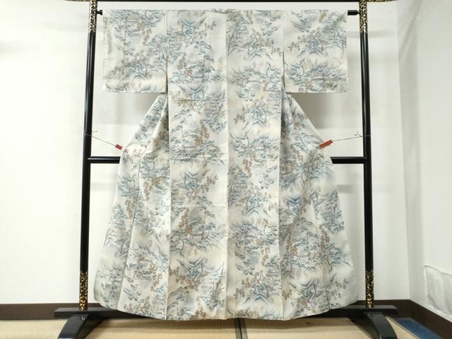 平和屋着物●小千谷紬 遠山風景文 正絹 逸品 未使用 CAAW8024yc
