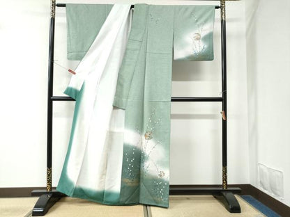 平和屋着物●訪問着 刺繍 枝蕾花唐草文 暈し染め 金彩 正絹 逸品 CAAW8025yc