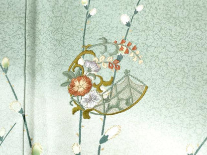平和屋着物●訪問着 刺繍 枝蕾花唐草文 暈し染め 金彩 正絹 逸品 CAAW8025yc