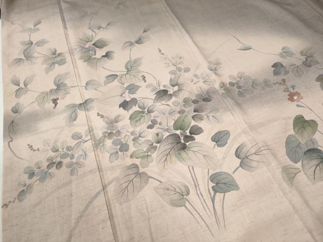 平和屋着物●訪問着　紬地　作家物　手描き　南天花文　正絹　逸品　CAAW8033yc