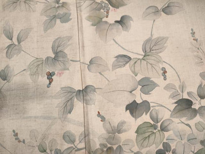 平和屋着物●訪問着　紬地　作家物　手描き　南天花文　正絹　逸品　CAAW8033yc