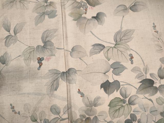 平和屋着物●訪問着　紬地　作家物　手描き　南天花文　正絹　逸品　CAAW8033yc