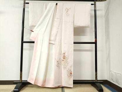 平和屋着物●創業460年・千總　訪問着　刺繍　短冊貝桶草花文　暈し染め　金彩　正絹　逸品　CAAW8045yc