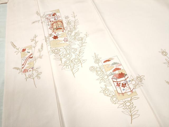 平和屋着物●創業460年・千總　訪問着　刺繍　短冊貝桶草花文　暈し染め　金彩　正絹　逸品　CAAW8045yc