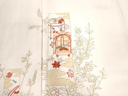 平和屋着物●創業460年・千總　訪問着　刺繍　短冊貝桶草花文　暈し染め　金彩　正絹　逸品　CAAW8045yc