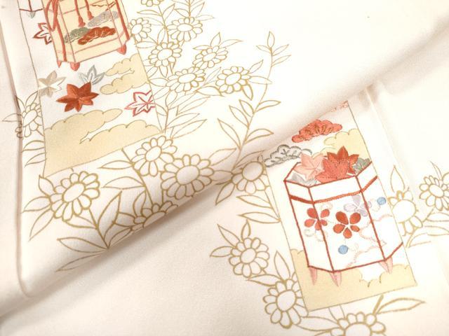 平和屋着物●創業460年・千總　訪問着　刺繍　短冊貝桶草花文　暈し染め　金彩　正絹　逸品　CAAW8045yc