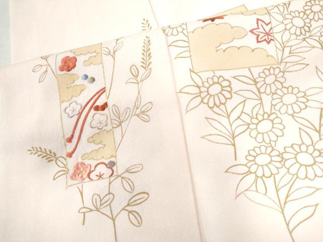 平和屋着物●創業460年・千總　訪問着　刺繍　短冊貝桶草花文　暈し染め　金彩　正絹　逸品　CAAW8045yc