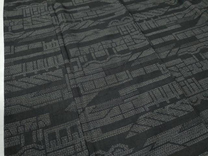 平和屋着物●結城紬　80亀甲　霞吉祥文　黒地　正絹　逸品　CAAW8070yc