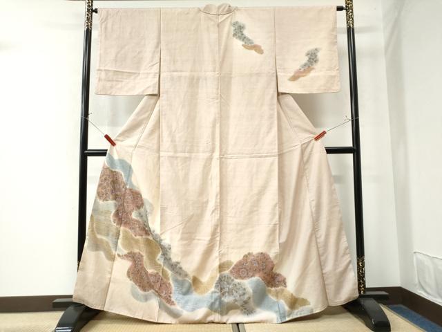 平和屋着物●訪問着　紬地　辻が花　手描き　金彩　正絹　逸品　CAAW8155yc