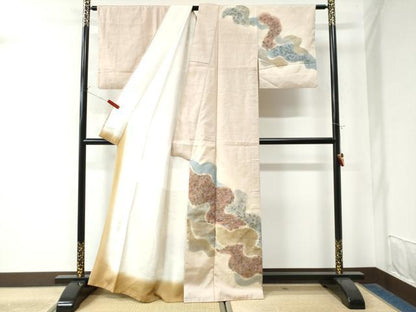 平和屋着物●訪問着　紬地　辻が花　手描き　金彩　正絹　逸品　CAAW8155yc