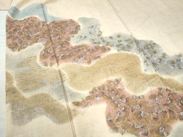 平和屋着物●訪問着　紬地　辻が花　手描き　金彩　正絹　逸品　CAAW8155yc