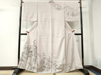 平和屋着物●湘南友禅 内田芳光 訪問着 紬地 手描き 遠山樹林文 正絹 逸品 CAAW8156yc