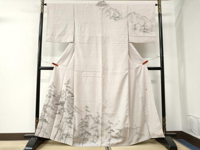 平和屋着物●湘南友禅 内田芳光 訪問着 紬地 手描き 遠山樹林文 正絹 逸品 CAAW8156yc
