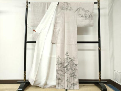 平和屋着物●湘南友禅 内田芳光 訪問着 紬地 手描き 遠山樹林文 正絹 逸品 CAAW8156yc