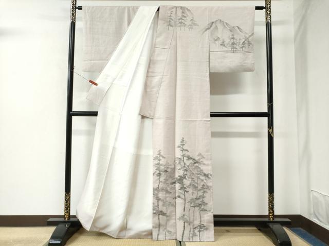 平和屋着物●湘南友禅 内田芳光 訪問着 紬地 手描き 遠山樹林文 正絹 逸品 CAAW8156yc