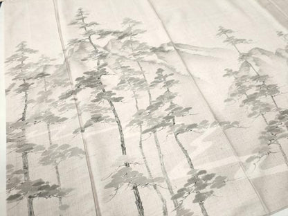 平和屋着物●湘南友禅 内田芳光 訪問着 紬地 手描き 遠山樹林文 正絹 逸品 CAAW8156yc