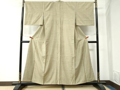 平和屋着物●上質な紬　格子柄　正絹　逸品　CAAW8157yc