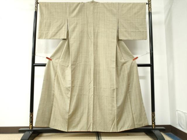 平和屋着物●上質な紬　格子柄　正絹　逸品　CAAW8157yc