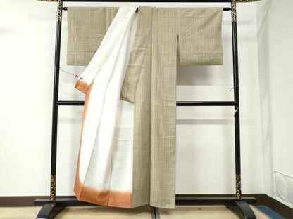 平和屋着物●上質な紬　格子柄　正絹　逸品　CAAW8157yc
