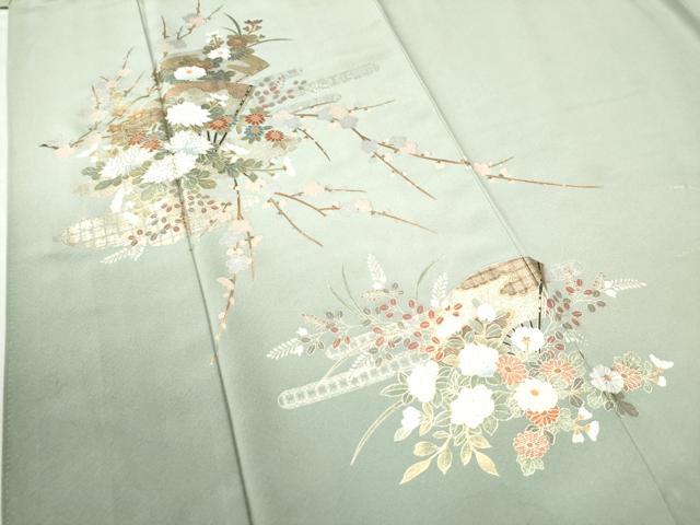 平和屋着物●訪問着 扇面吉祥草花文 金彩 正絹 逸品 CAAW8162yc