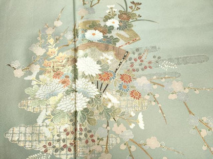 平和屋着物●訪問着 扇面吉祥草花文 金彩 正絹 逸品 CAAW8162yc