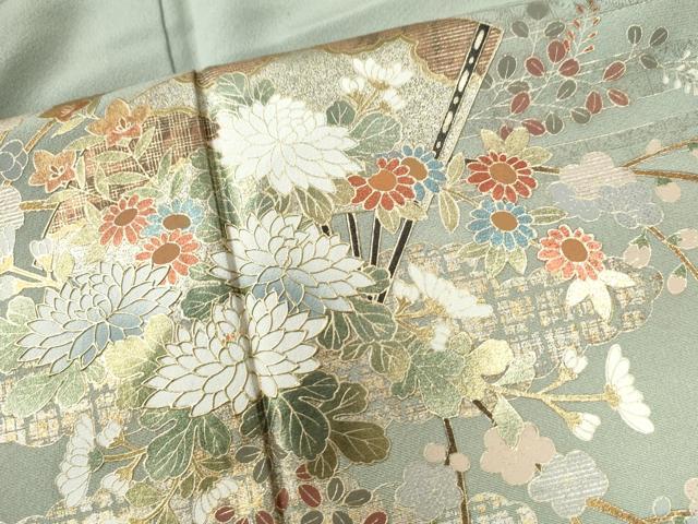 平和屋着物●訪問着 扇面吉祥草花文 金彩 正絹 逸品 CAAW8162yc
