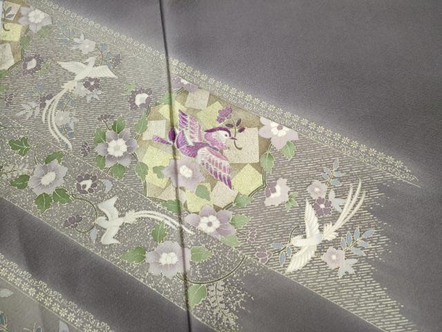平和屋着物●訪問着 作家物 刺繍 貝紫 鳳凰花鳥文 暈し染め 金彩 鈴乃屋扱い 正絹 逸品 CAAW8190yc