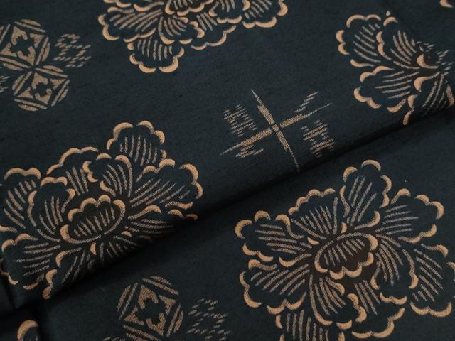 平和屋着物●上質な紬 牡丹吉祥文 黒地 正絹 逸品 CAAW8228yc