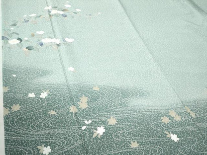 平和屋着物●訪問着 友禅 竜田川枝花文 たたき染め 正絹 逸品 CAAW8254yc