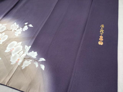 平和屋着物●螺鈿作家 藤本隆士 訪問着 胡蝶蘭 暈し染め 金彩 京都きもの友禅扱い 正絹 逸品 CAAW8261yc