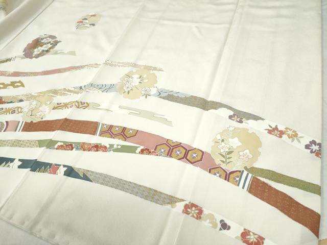 平和屋着物●訪問着　駒刺繍　鬘帯雪輪花蝶文　金彩　正絹　逸品　CABE2860yc