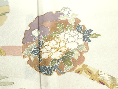 平和屋着物●訪問着　駒刺繍　鬘帯雪輪花蝶文　金彩　正絹　逸品　CABE2860yc