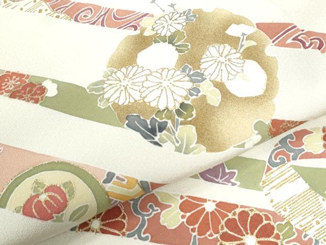 平和屋着物●訪問着　駒刺繍　鬘帯雪輪花蝶文　金彩　正絹　逸品　CABE2860yc