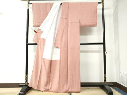 平和屋着物●上質な色無地 菱鹿の子地紋 薄紅色 正絹 逸品 CAAW8290yc