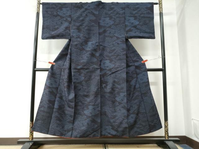 平和屋着物●結城紬　100亀甲　雲取り御所車吉祥花文　正絹　逸品　CAAW8291yc