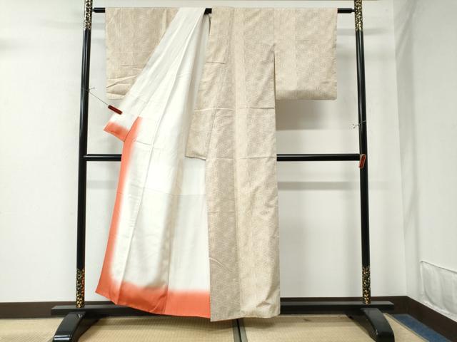 平和屋着物●本場真綿結城紬 100亀甲 麻の葉文様 証紙付き 正絹 逸品 CAAW8307yc