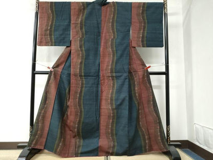 平和屋着物●上質な紬　よろけ縞　花唐草文　正絹　逸品　CAAW8312yc
