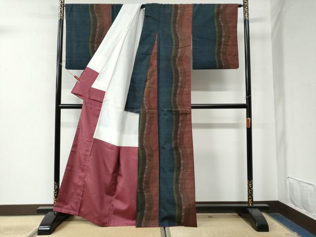 平和屋着物●上質な紬　よろけ縞　花唐草文　正絹　逸品　CAAW8312yc