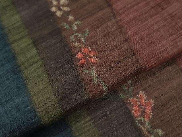 平和屋着物●上質な紬　よろけ縞　花唐草文　正絹　逸品　CAAW8312yc