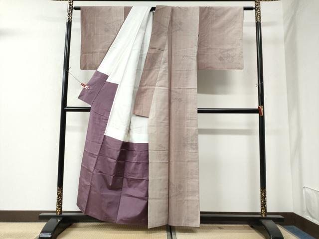 平和屋着物●結城紬 80亀甲 飛び亀甲柄 葡萄蔦の葉文 正絹 逸品 CAAW8331yc