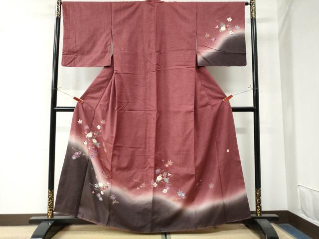 平和屋着物●訪問着 紬地 作家物 吹き寄せ花文 金彩 正絹 逸品 未使用 CAAW8337yc