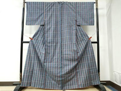 平和屋着物●上質な紬 格子柄 正絹 逸品 CAAW8340yc